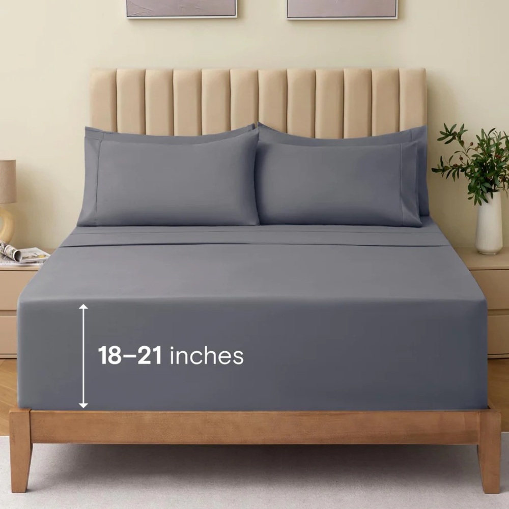 LuxClub King Six Piece Luxury Gray Bedding Set Brushed Microfiber